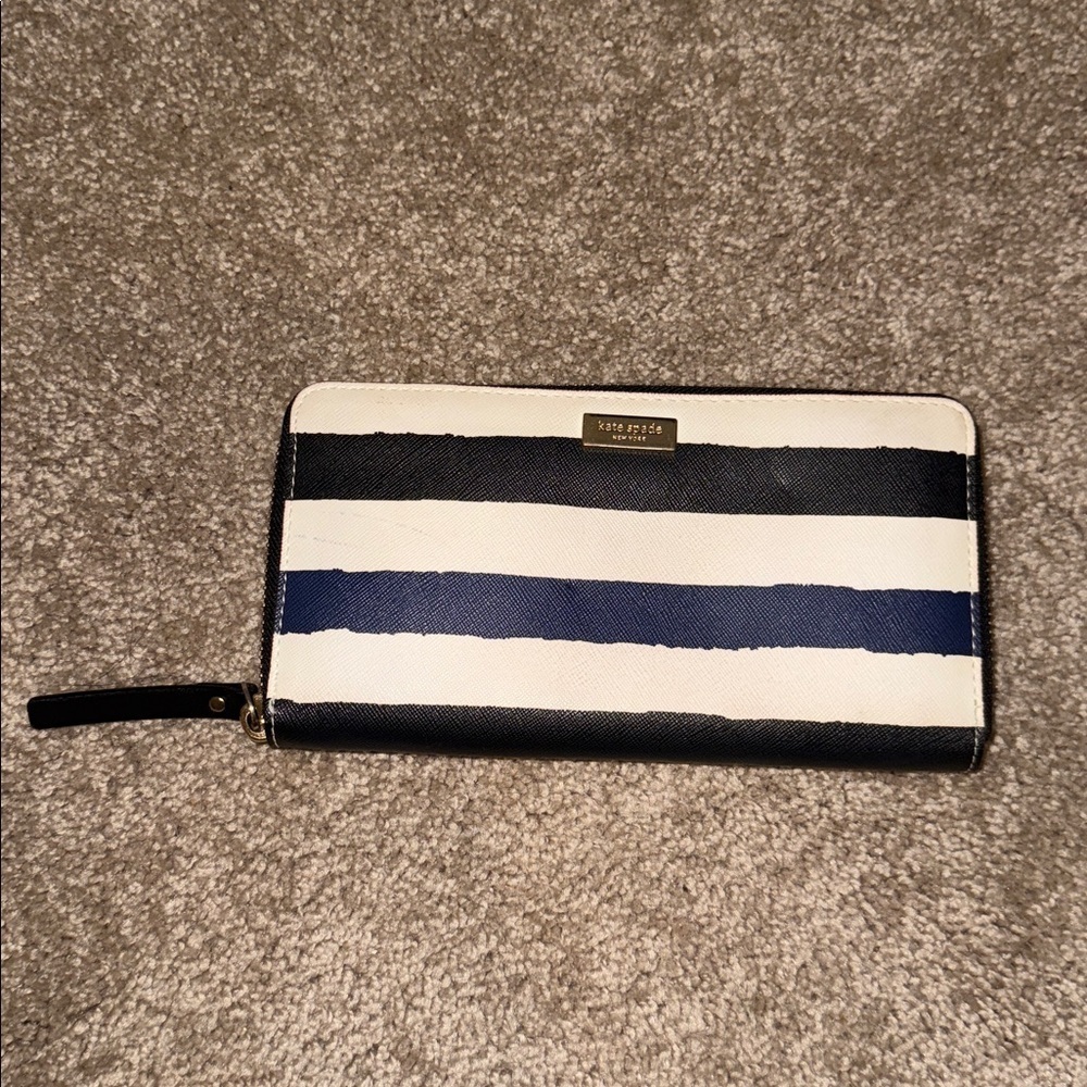 Kate Spade Navy and White Striped Zip Around Wallet
